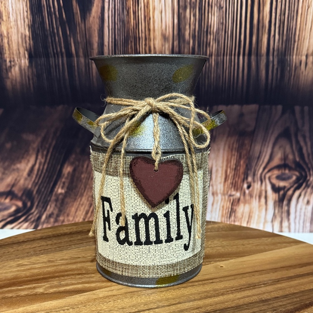 Rustic Family Milk Can with Heart Accent